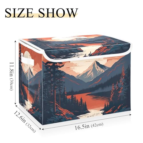 xigua Mountains Trees Storage Bins with Lids and Carrying Handle,Foldable Storage Boxes Organizer Containers Baskets Cube with Cover for Home Bedroom Closet Office - color: Mountains Trees