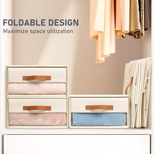 DIMJ Closet Organizers and Storage - Foldable Storage Bins with Drawers Fabric Stackable Storage Drawers with Clear Window,Fabric Clothes Organizers and Storage Drawers for Closet, 6-Pack, Beige - color: Beige, size: Large - 6 Pack