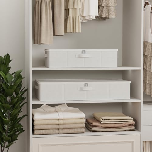 Under Bed Storage Containers, Foldable Closet Organizers with Handles, Underbed Cube Organizer Basket with Zippered, 2 Pack, White, 23.6 x 11.8 x 5.9 In, XSNY20WS-2 - color: White, size: Small（2 Pack）