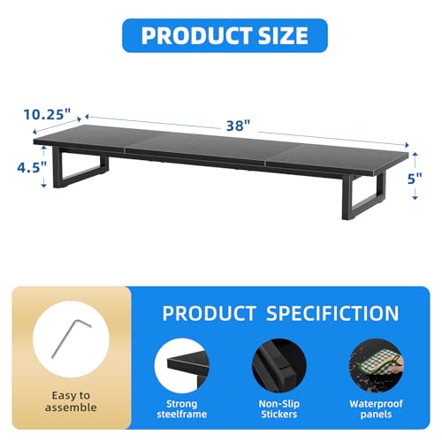 Simple Trending 38 Inch Dual Monitor Stand Riser, Wood and Steel Desktop Organizer for Home Office, Black - color: Black