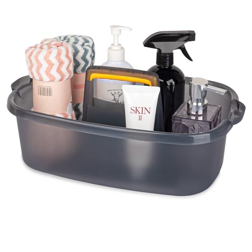 Large Cleaning Supplies Caddy Portable Shower Basket Supply Organizer with Handle Plastic Bucket Tool Storage for Bathroom, Bedroom, Kitchen, College Dorm, Garden, Clear Grey - color: Clear Grey, size: Large, 1pc