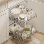 DINDON Pull Out Cabinet Organizer (14" W X 21" D), Cabinet Pull Out Shelves, 2 Tier Pull Out Drawers for Kitchen Cabinets, Wire Basket Slide Out Shelf for Cabinet Organization in Kitchen, Pantry - size: 14'' W X 21'' D