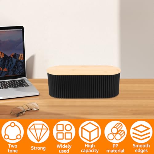 2Pcs Cable Management Box, 13 × 5.12 × 4.33 inch Plastic Cord Hider Box with Wood Lid, Hidden Storage Cord Organizer Box, Ample Internal Space Power Strips Cover Easy Access for Home Office
