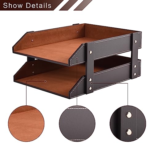 Leather Desk Organizer,2-Tier Stackable Letter Tray Holder,Office Supplies Desktop Storage Box for Document,Stationery,Magazines,Newspapers,Letters and Other Home Office Paper Sundries,Coffee - color: Coffee
