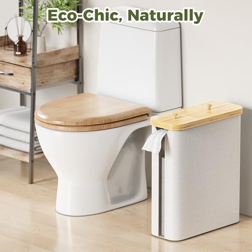42L Toilet Paper Basket with Bamboo Lid, Toilet Paper Storage with Toilet Paper Holder & Non-Slip Mat for Bathroom Organizer, Holds up to 19 Regular Rolls or 14 Mega Rolls, Collapsible & Stackable - color: Linen