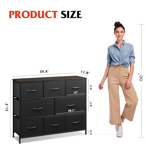 WLIVE 8 Drawer Dresser for Bedroom, Fabric Black Dresser with Large Storage Drawer Unit for Entryway, Chest of Drawers for Living Room - color: Charcoal Black, style: Large 8 Drawers