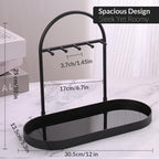 Shinpuru Metal Jewelry Organizer Stand & Key Holder Tray with Acrylic Base, Key Stand and Jewelry Tray with 5 Hooks, Perfect Bowl, Valet, Key Tray, Ring Holder, Jewelry Dish(Matt Black) - color: Matt Black