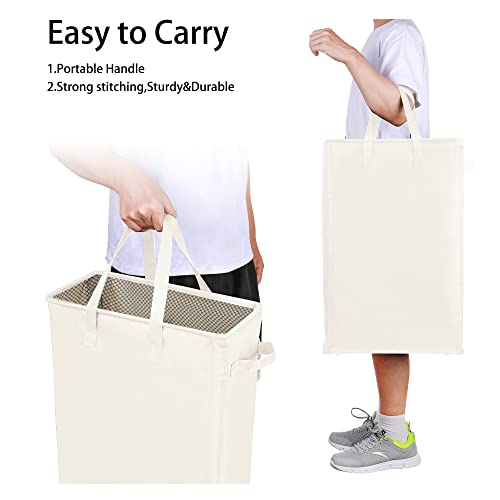 Odonata Slim Laundry Hamper Handles Collapsible Laundry Basket Thin Dirty Clothes Basket Narrow Laundry Bag Foldable Dirty Hamper 45L (Beige) - color: Beige