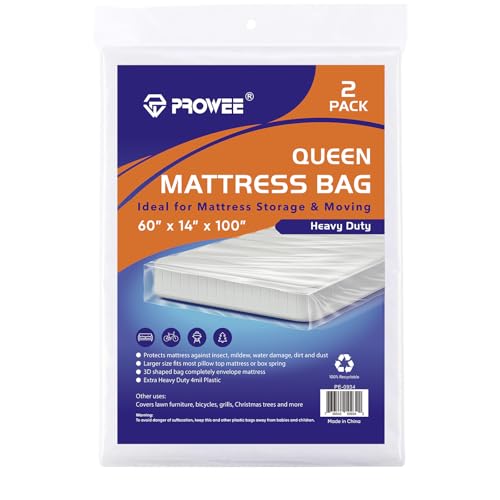 2 PK 4Mil Queen Mattress Bags for Moving – Heavy Duty Plastic Cover for Storage & Disposal, Waterproof & Tear-Resistant Moving Supplies - size: Queen/Full,2 Pack, style: Heavy-Duty Protection (4 Mil Thick)