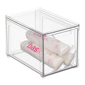 mDesign Plastic Stackable Bathroom Storage with Pull Out Bin Organizer Drawer for Cabinet, Vanity, Shelf, Cupboard, Cabinet, or Closet Organization - Lumiere Collection - Clear - size: 8 x 12 x 8 (Pack of 1)
