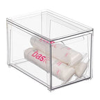 mDesign Plastic Stackable Bathroom Storage with Pull Out Bin Organizer Drawer for Cabinet, Vanity, Shelf, Cupboard, Cabinet, or Closet Organization - Lumiere Collection - Clear - size: 8 x 12 x 8 (Pack of 1)