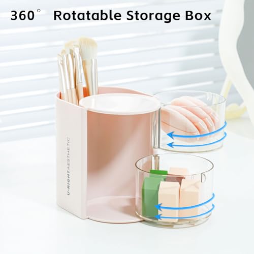 FABROK 2-Layer Clear Hair Accessories Organizer with Hair Brushes Holder, Rotatable Small Jewelry Box for Necklaces、Earring, Desktop Organizer Case for Hair Accessories, Cotton Swab(Pink) - color: Pink, size: 2-Layer