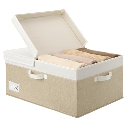 GRANNY SAYS Decorative Storage Boxes with Lid, Large Storage Bins with Label, 63L Fabric Storage Bin for Clothes, Toy Storage Chest, Memory Keepsake Box, White/Khaki - color: White/Khaki, size: Extra Large - 1 Pack