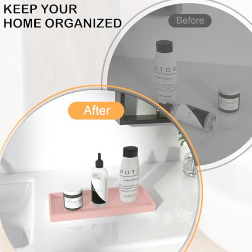 Bathroom Vanity Tray, 7.8 x 3.9 Inch Silicone Bathroom Tray Countertop, Non-Slip Decorative Tray for Bathroom, Kitchen, Toilet to Organize Perfume, Jewelry, Soap, Waterproof, Pink - color: Pink, size: 7.8" x 3.9" x 0.8"