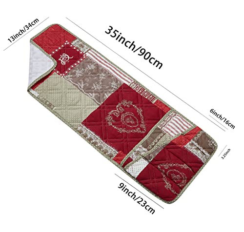Brilliant Sunshine Burgundy Floral Patchwork Couch Armrest 5 Pockets Organizer, Slip Resistant Armchair Caddy, Washable Remote Controls Holder, Storage for Magazine, Tablet, iPad, 35×13", Burgundy - color: Burgundy