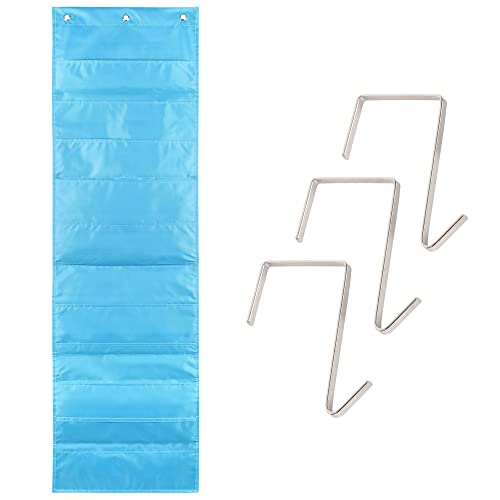 Hippo Creation Storage Pocket Chart for Classroom, 10 Pocket Storage Organizer with 3 Over-Door Hangers, Hanging Wall Organizer for File Folders, School Mailbox, Home Office Papers - Clear Blue - color: Clear Blue (10 Pockets)