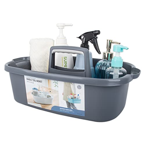 JiatuA Large Cleaning Supplies Caddy Portable Shower Basket Supply Organizer with Handle Plastic Bucket Tool Storage for Bathroom, Bedroom, Kitchen, College Dorm, Garden, Dark Gray - color: Dark Gray, size: Large, 1pc