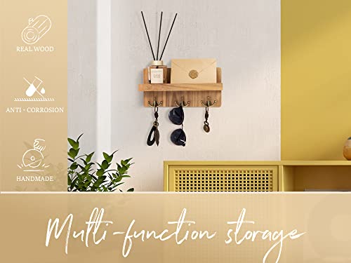 Rebee Vision Farmhouse Key Holder for Wall: Decorative Small Mail Organizer with Shelf and Rustic Mail Holder with 3 Anchor Key Hooks - Retro Home Decor Wall Mount for Entryway, Hallway (Light Brown) - color: Light Brown