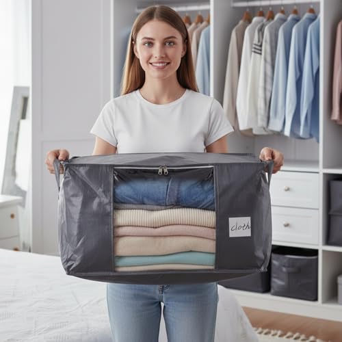 YGEOMER Bedding Storage 90L Blanket Storage Bags 6 Pack Large Foldable Heavy Duty Clothes Containers for Closet, Clothing, Comforters, Bedding, Bed Sheets, Pillows and Toys Organizers - size: 90L