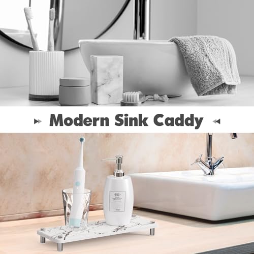 Kitchen Sink Caddy Water Absorbing Stone Tray For Sink, Diatomite Bathroom Countertop Tray Organizer, Faucet Stone Drying Mat Coaster Soap Dish Sponge Dispenser Holder (Marble) - color: Marble