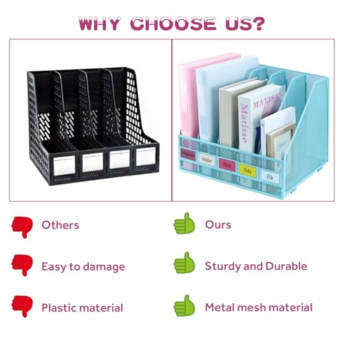 Desk Organizers, Metal Magazine File Holder with 5 Vertical Compartments Rack Binder File Organizer for Office Supplies, Home Workspace - Blue - color: Blue, size: 5 Compartments