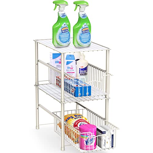 Simple Houseware Stackable Under Sink Cabinet Sliding Basket Organizer Drawer, White - color: White