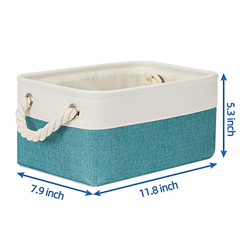 Temary Small Fabric Basket Shelf Storage Bins for Organizing 6 Pcs Decorative Baskets for Gifts Empty Collapsible Small Storage Bins for Home, Closet(Teal,11.8 L x 7.9 W x 5.3 H inches) - color: Teal&white, size: 11.8L x 7.9W x 5.3H inches (6pcs)