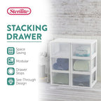 Sterilite 4-Pack Stacking Drawer, Clear Storage Organizer Containers, 27 Quart, White Frame - Stackable and Modular Plastic Drawers for Shoes, Clothes, Accessories, Supplies, Bedding, and Linens - size: 27 Quart, style: 4 Pack