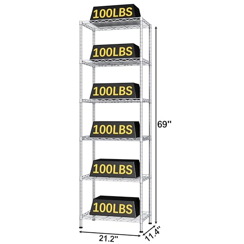 HOMEFORT 6-Shelving Unit, Adjustable Wire Shelving, Metal Wire Shelf Rack Organizer for Kitchen, Pantry, Closet, Bathroom, Laundry, Sliver,21" W x 11" D x 69" H - color: Silver, size: 21"W x 11"D x 69"H
