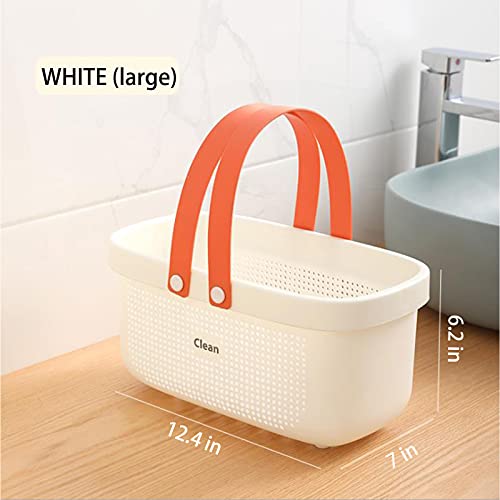 JiatuA Plastic Storage Basket with Handle Portable Shower Caddy Tote Organizer Basket Bin for Bathroom Kitchen Dorm Room Bedroom, White - color: White, size: Large