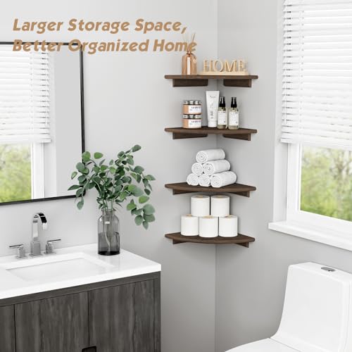 Forbena Large Corner Floating Shelves for Wall Set of 4, 12 Inch Deep Wall Mounted Corner Shelves for Bedroom, Livining Room, Farmhouse Hanging Bookshelf Bookshelves (Rustic Brown) - color: 3. Rustic Brown, size: 12" Depth