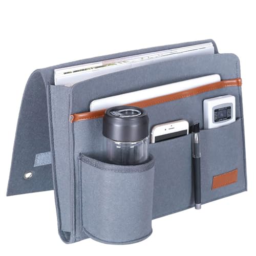 Bringsine Bedside Caddy, Felt Bed Storage Organizer Hanging Bag Holder with 5 Pockets for Magazine Book Phone Tablet iPad Cables Remote & Water Bottle Holder Home Dorm Bed Sofa-Light Teal - color: Light Teal, size: 4 Pockets + Bottle Holder