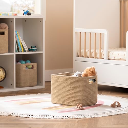 UBBCARE 4 Pack Storage Baskets for Organizing, Shelf Baskets with Handles, Woven Storage Baskets for Bookcase/Cube Shelf/Closet, 14.5"L x 9.8"W x 9"H, Jute - color: Jute, size: 4 Pack-14.5"(L)×9.8"(W)x9"(H)