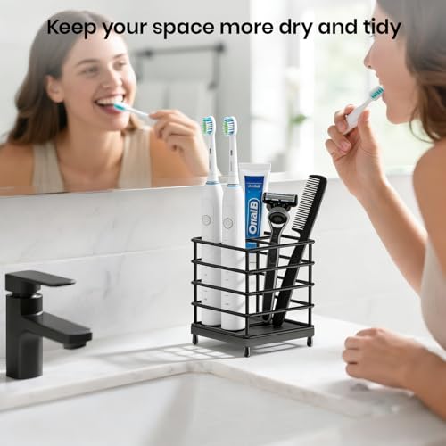 BOTEMY Toothbrush Holders with Quick Drying Mat—Black Toothbrush and Toothpaste Holder for Bathroom—Upgrade 3 Slots Openwork Design Bathroom Counter Organizer for Electric Toothbrush,Razor,Toothpaste - size: Medium