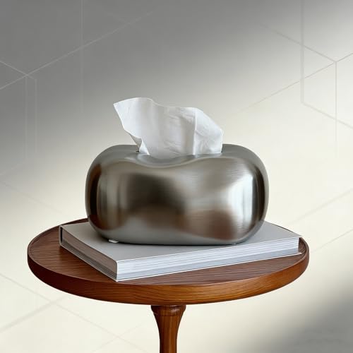 Ceramic Tissue Box Cover Modern Decorative Organizer for Facial Tissues Holder, Farmhouse Style Home Decor for Bathroom, Bedroom, Living Room & Office (Round Silver) - color: Round Silver