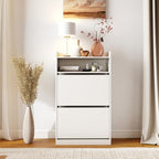 GOFLAME Shoe Storage Cabinet with 2 Flip Drawers, Hidden Shoe Storage Organizer with Adjustable & Removable Shelves, Freestanding Narrow Shoe Rack for Entryway, Hallway, Living Room, White