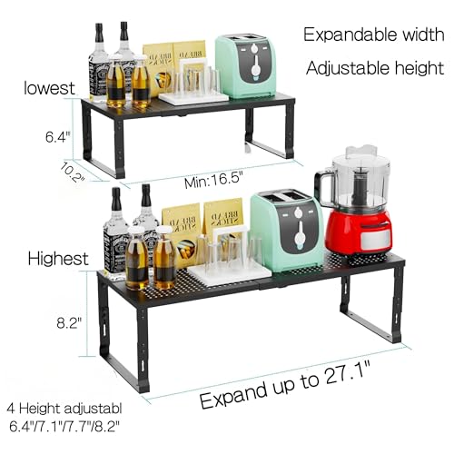 Heavy-Duty Adjustable Metal Shelf Organizer - Expandable & Stackable Pantry Storage Rack for Kitchen, Bathroom, RV, Cabinets(2 Packs/Black, Large) - color: 2 Packs/Black, size: L:10.2"D x 16.5"W x 8.2"H