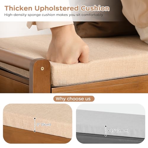 oakvivo 47.2in Shoe Bench Entryway - Bamboo Shoe Rack Bench with Storage, Shoe Rack Organizer with Cushion, 2 Side Holder, Holds Up tp 330lbs for Front Door Entrance, Living Room - size: 47.2 inch