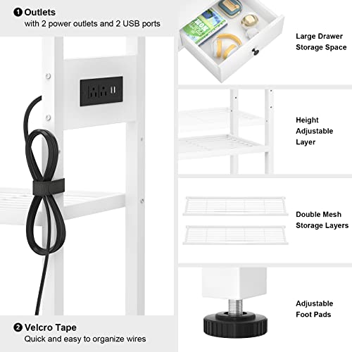 Ecoprsio Entryway Table with Outlets and USB Ports, Console Table with 2 Drawers, Small Sofa Table with Storage Shelves for Living Room, Couch, Hallway, Foyer, Kitchen Counter, 32'', White - color: White, size: 32-In