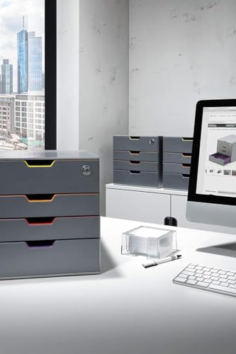 Durable VARICOLOR 4 Lockable Drawer Unit - Gray Desktop Filing Drawer Set with 4 Color Coded Draws - Letter Size Files - Top Draw is Lockable - Perfect for Storing Documents and Paper Work - style: 4-Drawer with Lock