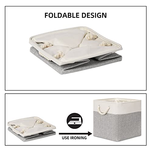 Bidtakay Fabric Basket Set - Large Square Organizer Bins, 13x13, Set of 3, White & Grey - color: White&Grey, size: 3 Pack-L Cube-13x13x13 In