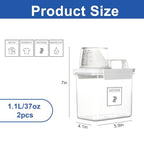 Laundry Detergent Dispenser, Liquid Laundry Container & Powder Soap Dispenser, 2 Pack Plastic Laundry Storage for Laundry Room Organization, Fabric Softener Dispenser (1.1L)