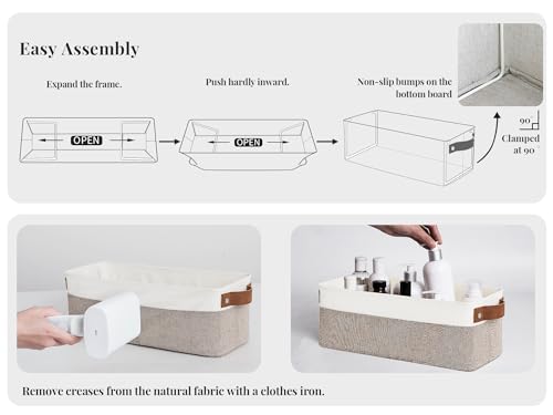 StorageWorks Narrow Storage Bins, Small Baskets for Organizing, Long Storage Basket with Handles, Fabric Storage Bins for Shelf, Brown and White, 2-Pack - color: Brown and White, size: 15"L x 6"W x 5"H