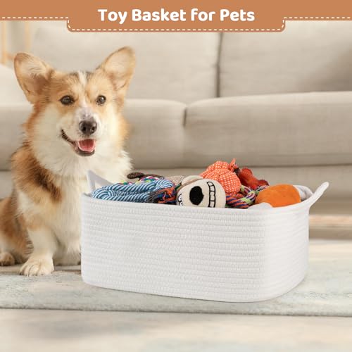 OIASKET Empty Gift Baskets for Baby Shower, 15.4"L x 11.4"W x 6.7"H Cute Woven Storage Basket with Gift Bags and Ribbons, Small Rope Toy Basket with Handles, Cat Dog Pet Toy Organizer - Small White - color: White, size: Medium: 15.4"L x 11.4"W x 6.7"H