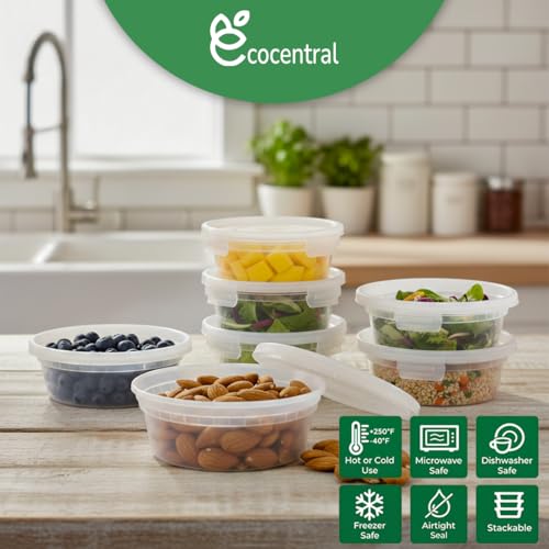 Freshware 8 oz Plastic Deli Containers with Lids – 50 Set | BPA-Free, Leakproof, Stackable, Microwave, Freezer & Dishwasher Safe | Meal Prep, Soup & Slime Storage