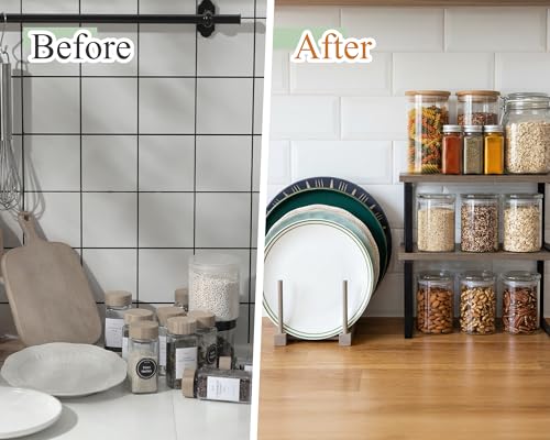 Marsui 4 Pcs Kitchen Organizer Accessories Set Cabinet Organizer Shelf and Bamboo Dish Drying Plate Rack Counter Shelves Storage Holder for Spice Rack, Dish, Pot Lid, Bowl, Cup (Gray) - color: Gray