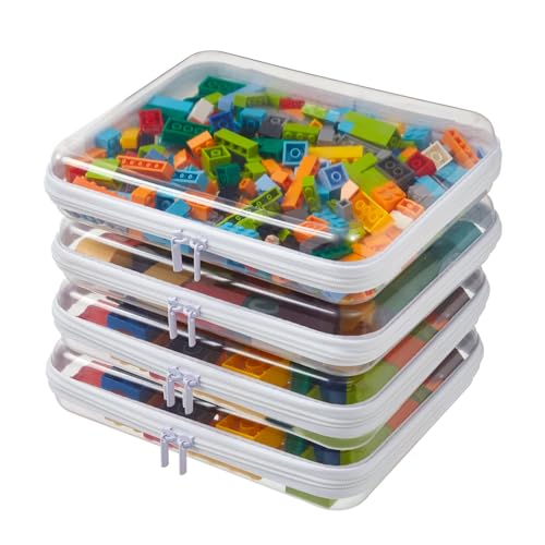 4PCS Large Clear Hard Shell Zipper Case, Makeup Organizer & Toy Storage Bag for Lego Bricks, Diaper Pouches, Cosmetic Bags, Transparent Pencil box, Puzzle Board Game, Portable Travel Toiletries - size: 4Pcs-Large
