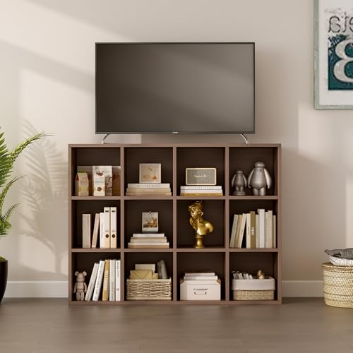 OSCHF 12-Cube Storage Shelf Bookcase - Wooden 3-Tier Floor Standing Open Bookshelf for Home and Office, Cuby Orgainzer, Walnut - color: Walnut, size: 12-Cube