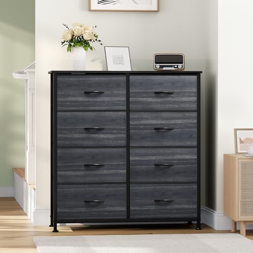 YITAHOME Dresser with 8 Drawers - Fabric Storage Tower, Organizer Unit for Bedroom, Hallway, Closets - Sturdy Steel Frame, Wooden Top & Easy Pull Fabric Bins - color: Black Grain Black Handle, style: 8-Drawer