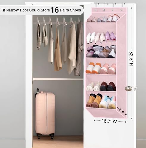SLEEPING LAMB Over The Door Shoe Rack with Large Deep Pockets, Kids Shoe Organizer for Closet Door, Narrow Hanging Boots Storage, Pink - color: Pink, size: 52.5''